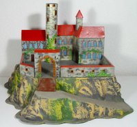 Elastolin-Burgen aus Masse, Holz und Kunststoff