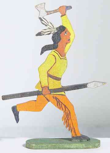 Indianer rennend mit Tomahawk und Speer